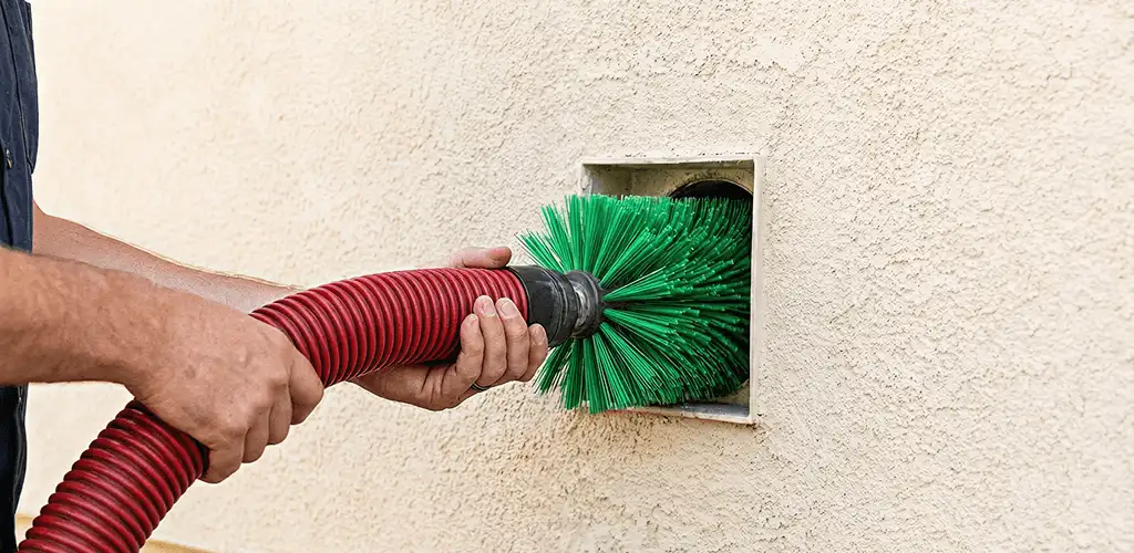Air duct cleaning brush removing debris from a vent opening in Louisville, KY