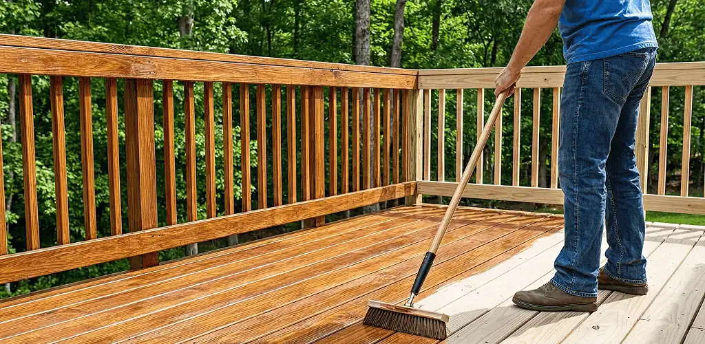 Deck staining and sealing application on a wood deck in Louisville, KY