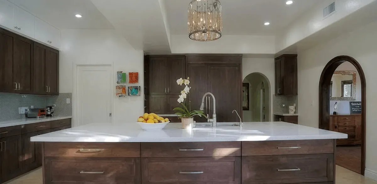Cabinet refacing project with updated kitchen cabinets and island in Louisville, KY